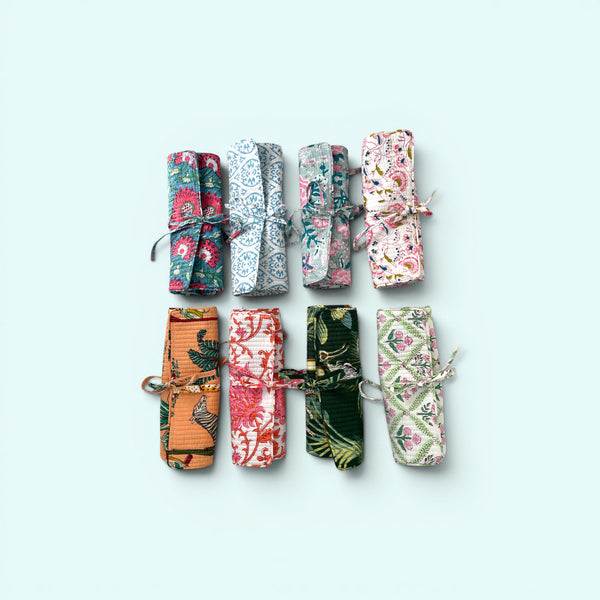 Cotton Jewellery Roll - Coral Pink and White Floral