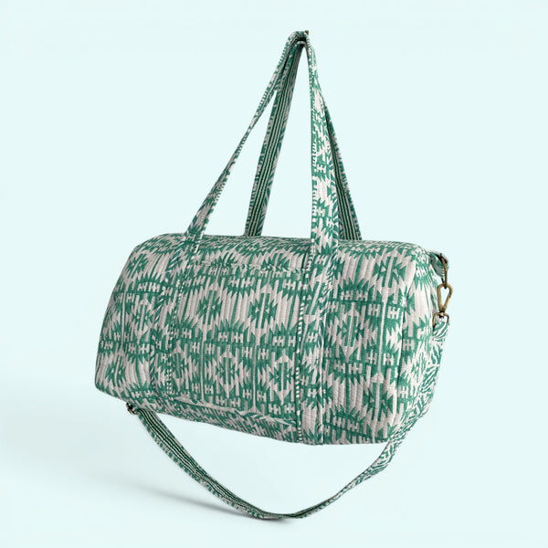 Large Weekend Duffle Bag | Mint Green Geometric Block Print