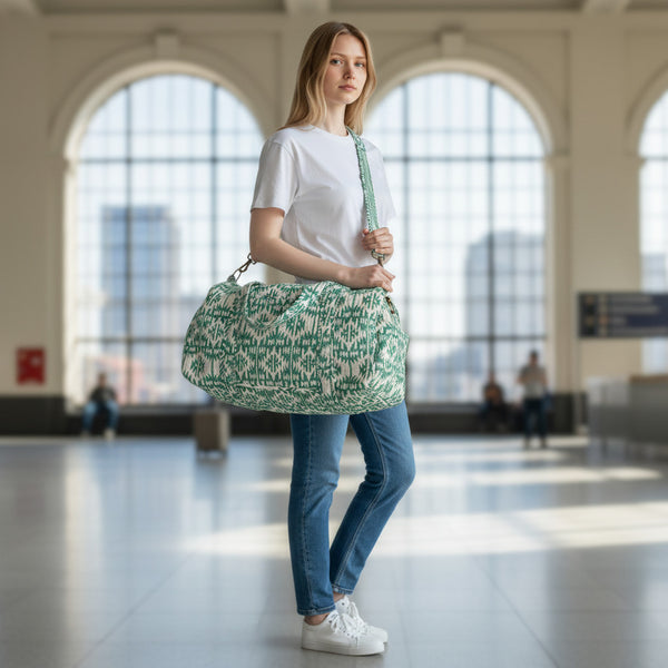 Large Weekend Duffle Bag | Mint Green Geometric Block Print
