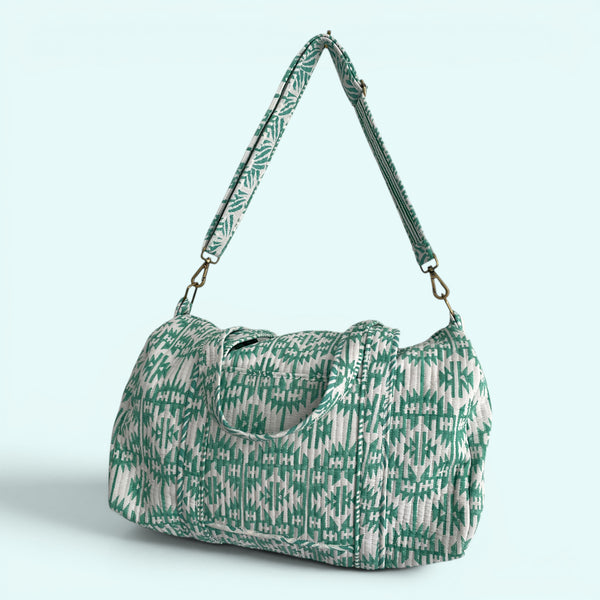 Large Weekend Duffle Bag | Mint Green Geometric Block Print