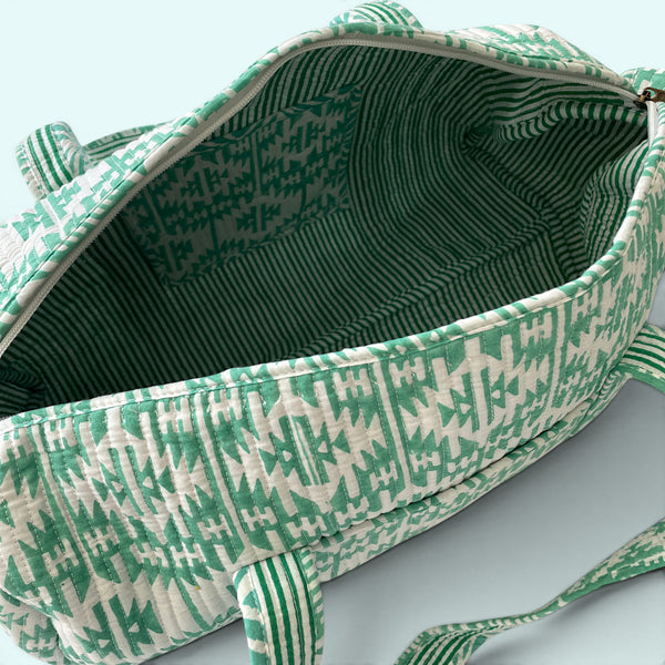 Large Weekend Duffle Bag | Mint Green Geometric Block Print
