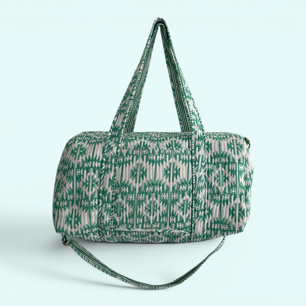 Large Weekend Duffle Bag | Mint Green Geometric Block Print