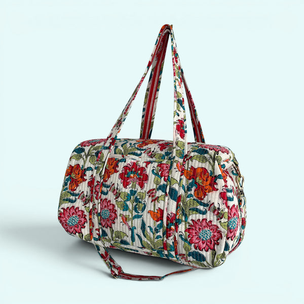 Large Weekend Duffle Bag | Red Block Print Floral