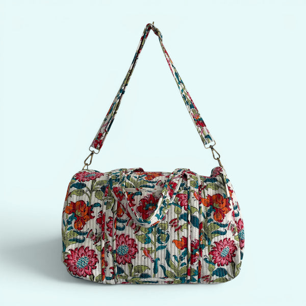 Large Weekend Duffle Bag | Red Block Print Floral