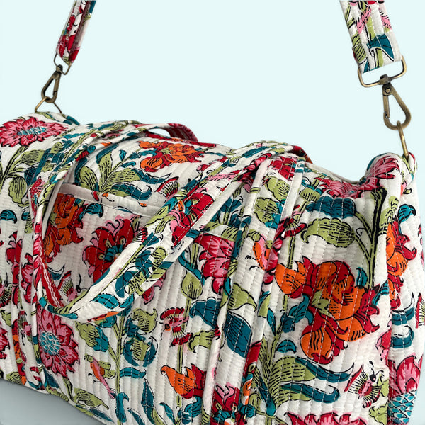Large Weekend Duffle Bag | Red Block Print Floral