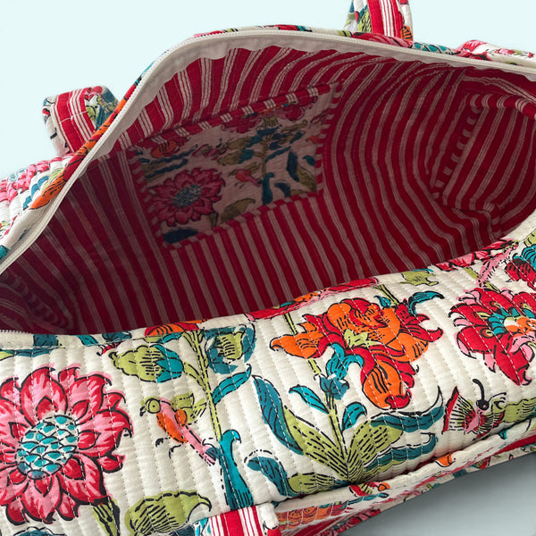 Large Weekend Duffle Bag | Red Block Print Floral