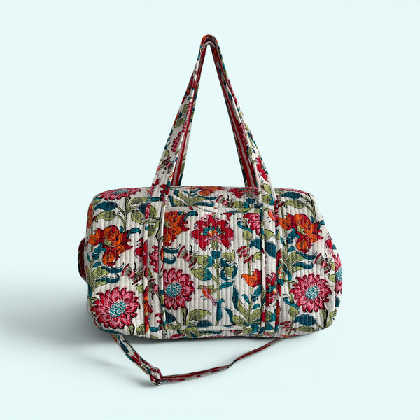 Large Weekend Duffle Bag | Red Block Print Floral