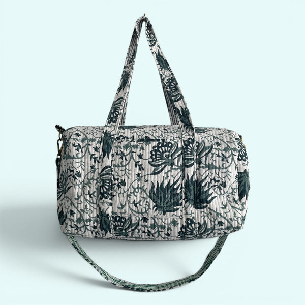 Large Weekend Duffle Bag | Teal Block Print Floral
