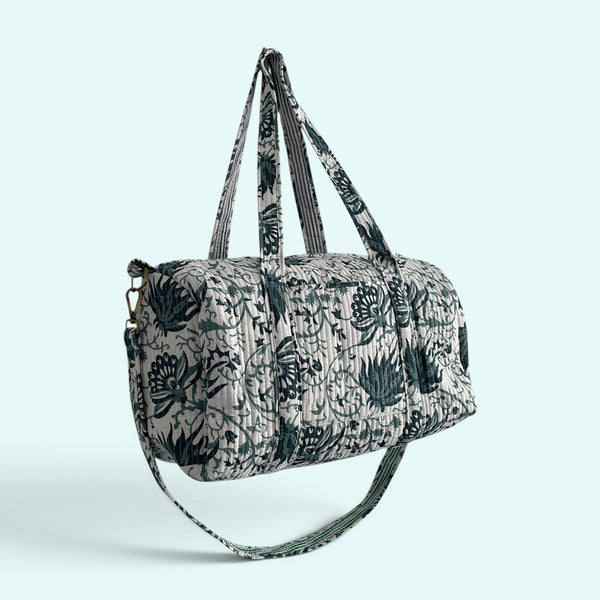 Large Weekend Duffle Bag | Teal Block Print Floral
