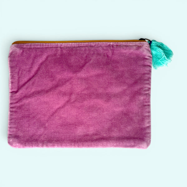 Embroidered Velvet Make Up Bag | Everyday Pouch | Lilac and Mint Garden Floral