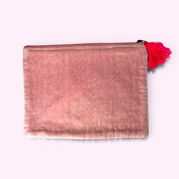 Embroidered Velvet Make Up Bag | Everyday Pouch | Allium Seedhead Floral in Neon Pinks