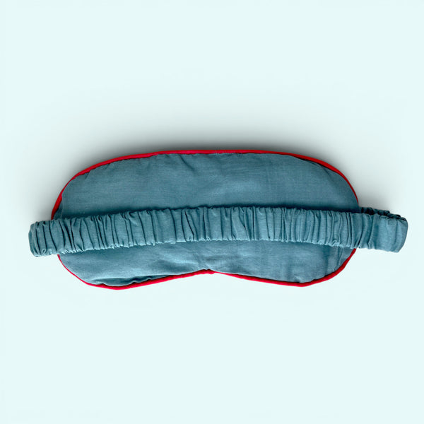Embroidered Velvet and Cotton Eye Mask | Pale Blue Flower