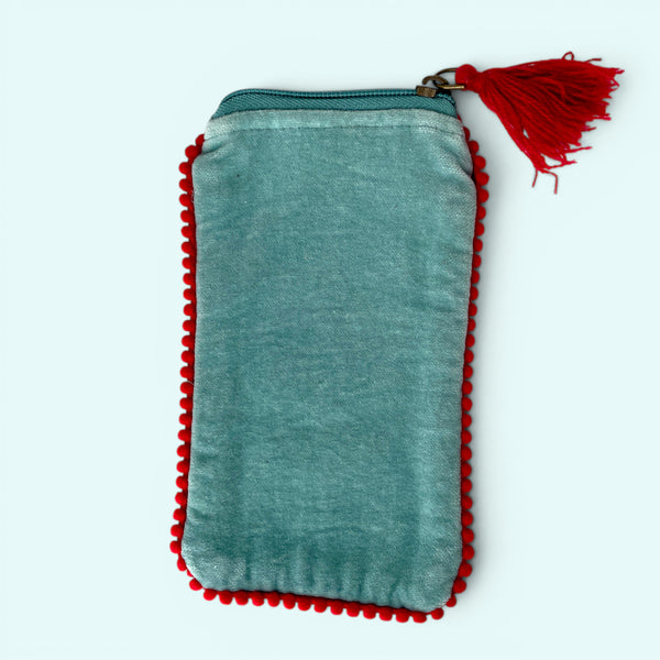 Embroidered Velvet Glasses Case | Pale Blue flower