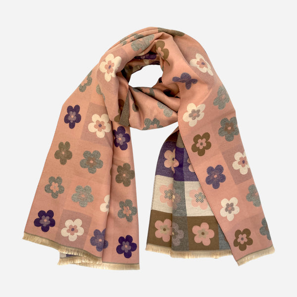 Pink and Purple Flower Winter Scarf in Wool Blend