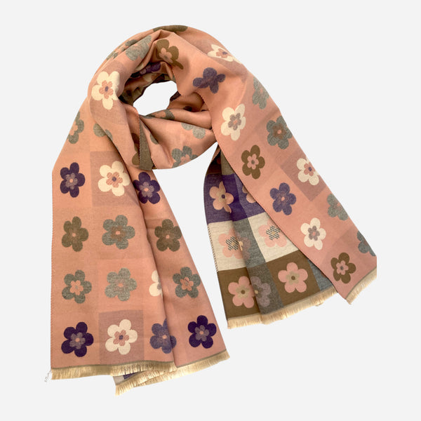 Pink and Purple Flower Winter Scarf in Wool Blend