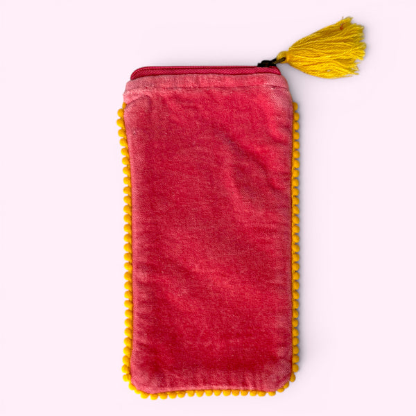 Embroidered Velvet Glasses Case | Pink Sunflower