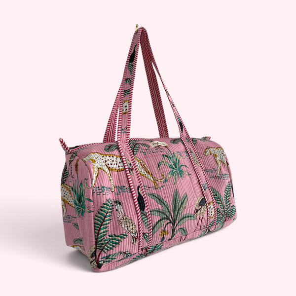 Jungle Print Weekend Duffle Print Bag in Pink