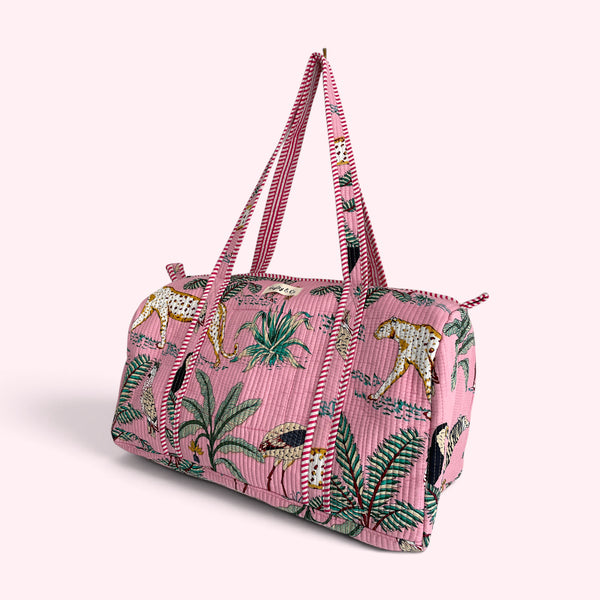 Jungle Print Weekend Duffle Print Bag in Pink