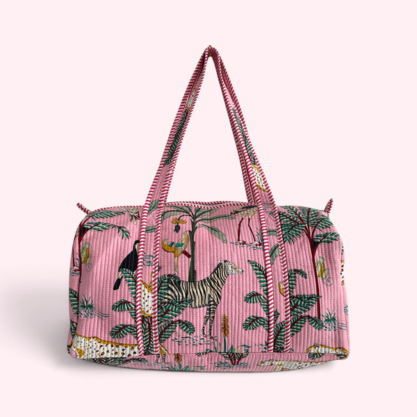 Jungle Print Weekend Duffle Print Bag in Pink
