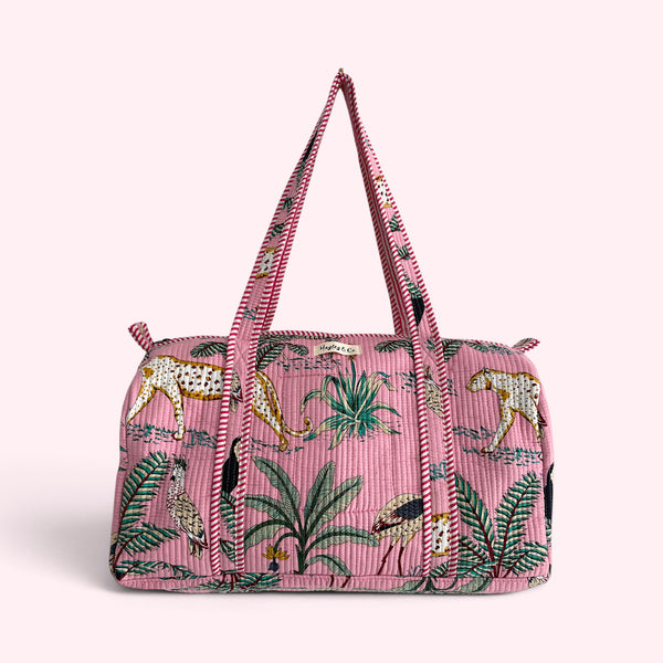 Jungle Print Weekend Duffle Print Bag in Pink