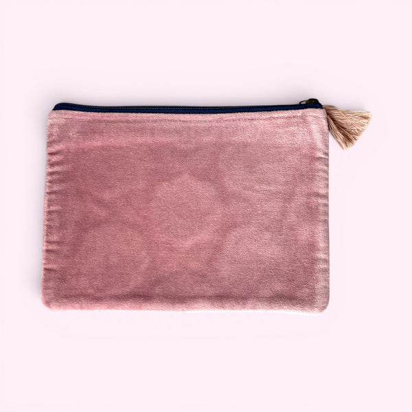 Embroidered Velvet Make Up Bag | Everyday Pouch | Purple and Blue Pop Flower