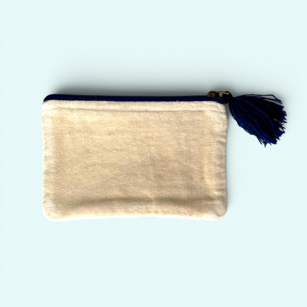 Embroidered Velvet Coin Purse | Tulip flowers in Cream and Blue