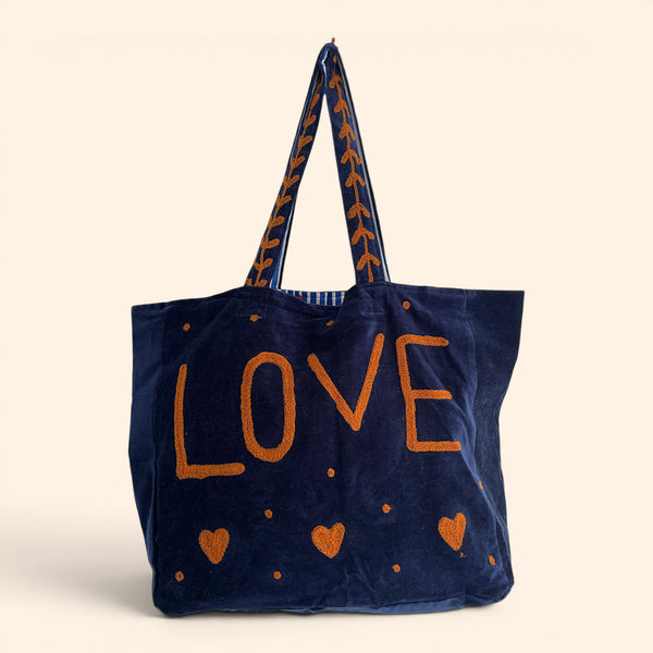LOVE velvet embroidered tote bag | Various Colours Available