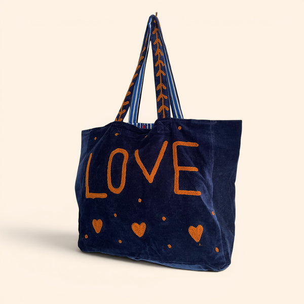 LOVE velvet embroidered tote bag | Various Colours Available