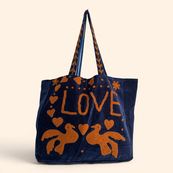 LOVE velvet embroidered tote bag | Various Colours Available