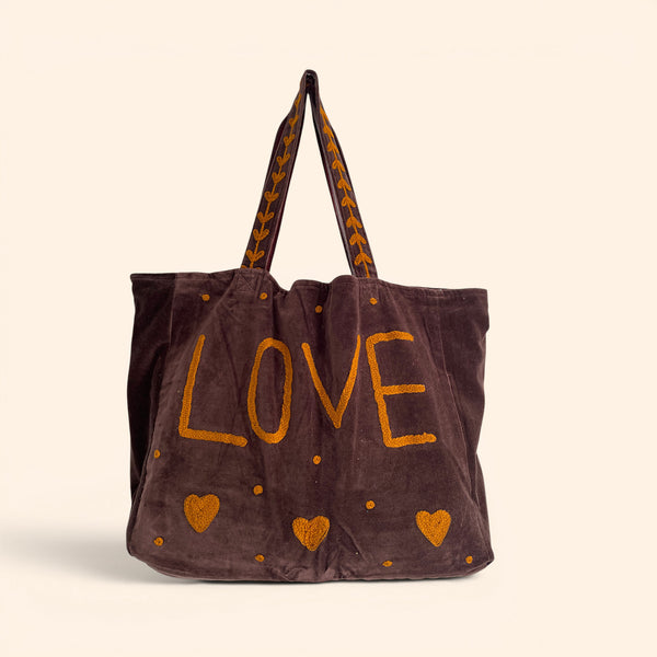 LOVE velvet embroidered tote bag | Various Colours Available