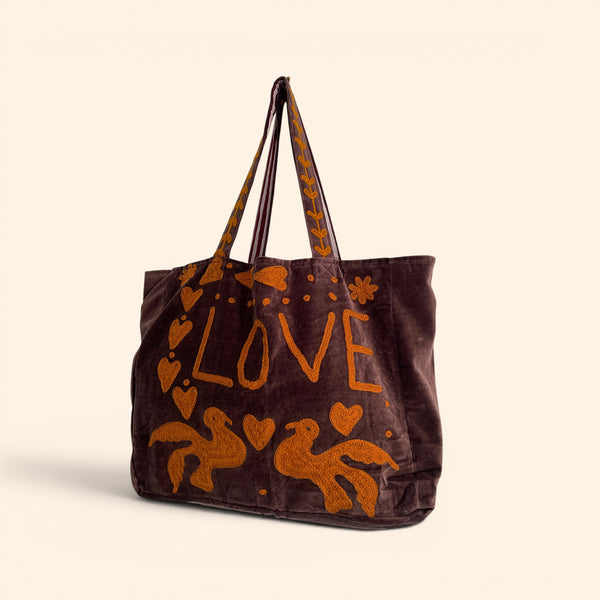 LOVE velvet embroidered tote bag | Various Colours Available
