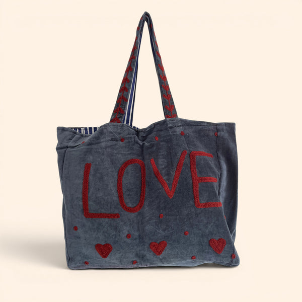 LOVE velvet embroidered tote bag | Various Colours Available