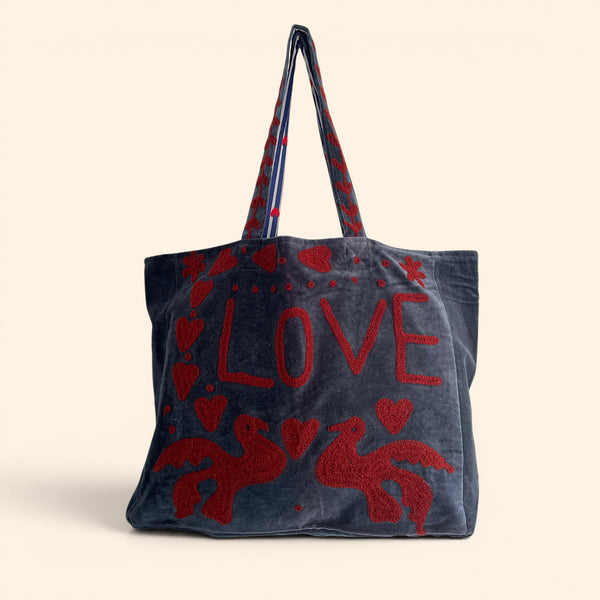 LOVE velvet embroidered tote bag | Various Colours Available