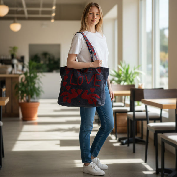 LOVE velvet embroidered tote bag | Various Colours Available