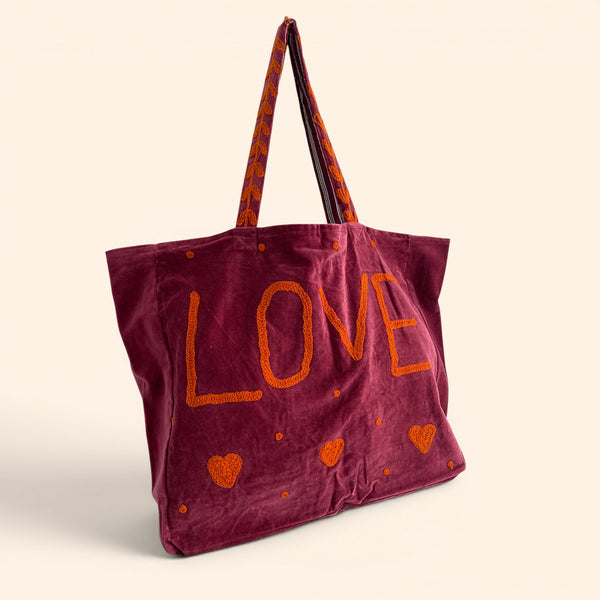 LOVE velvet embroidered tote bag | Various Colours Available