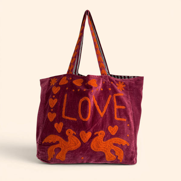 LOVE velvet embroidered tote bag | Various Colours Available
