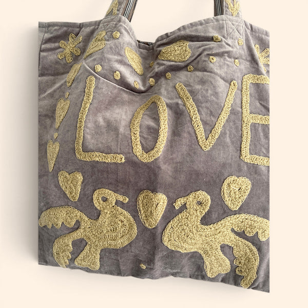 LOVE velvet embroidered tote bag | Various Colours Available
