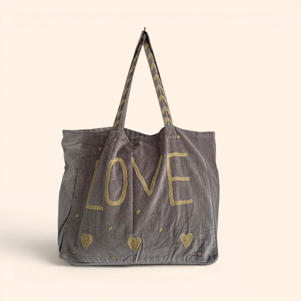 LOVE velvet embroidered tote bag | Various Colours Available