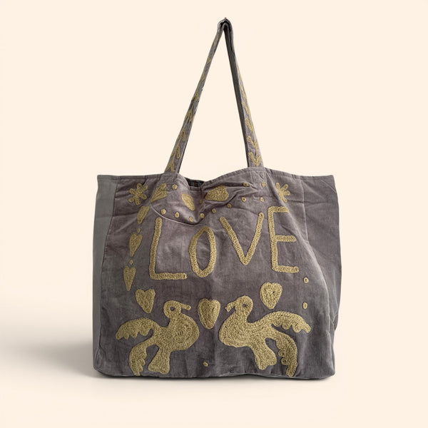 LOVE velvet embroidered tote bag | Various Colours Available