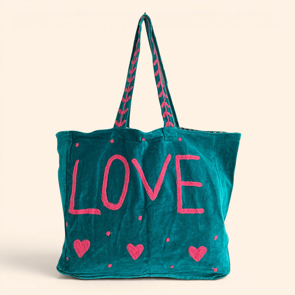 LOVE velvet embroidered tote bag | Various Colours Available