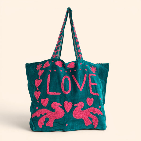 LOVE velvet embroidered tote bag | Various Colours Available