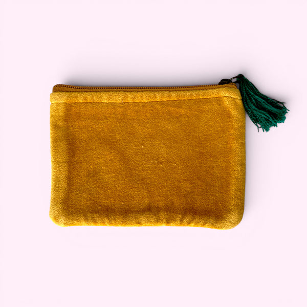 Embroidered Velvet Coin Purse | Yellow Floral