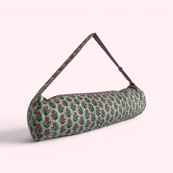 Yoga Mat Bag | Mint Green and Pink Flower Print