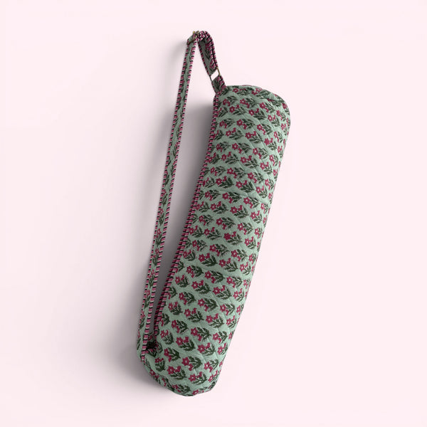 Yoga Mat Bag | Mint Green and Pink Flower Print