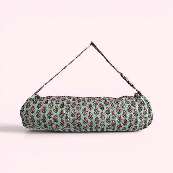 Yoga Mat Bag | Mint Green and Pink Flower Print
