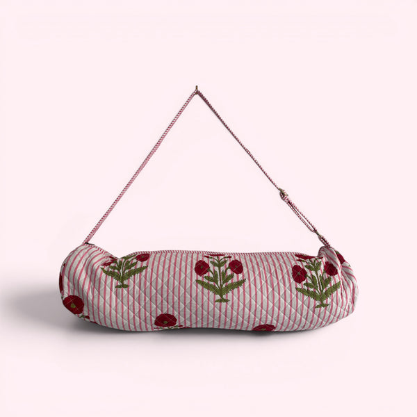 Yoga Mat Bag | Pink Stripe and Flower Print