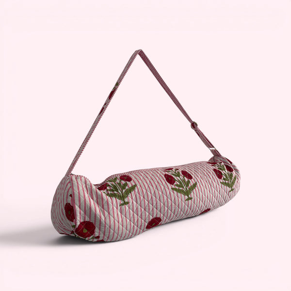 Yoga Mat Bag | Pink Stripe and Flower Print