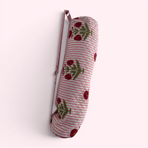 Yoga Mat Bag | Pink Stripe and Flower Print