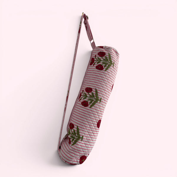 Yoga Mat Bag | Pink Stripe and Flower Print
