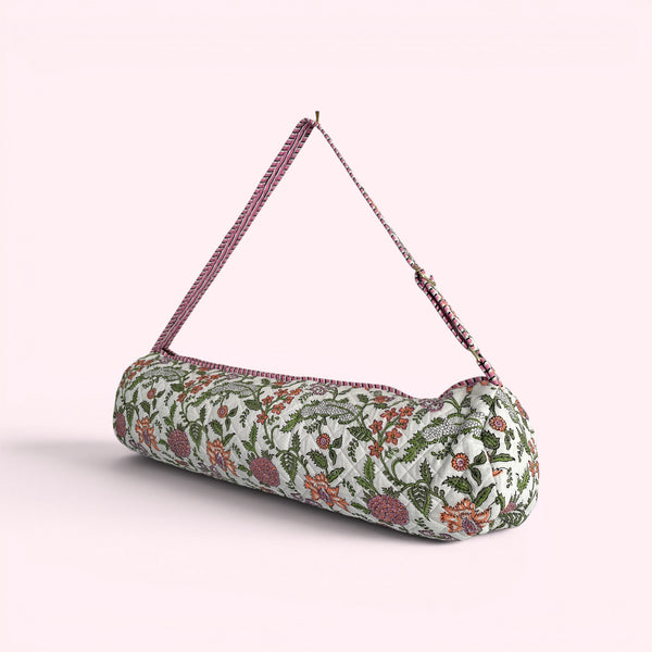 Yoga Mat Bag | White Garden Floral Print